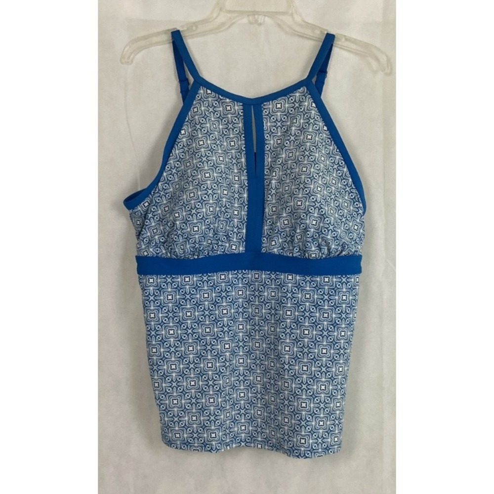 Lands End Blue White Geometric Tankini Swim Top Padded Cup 18W